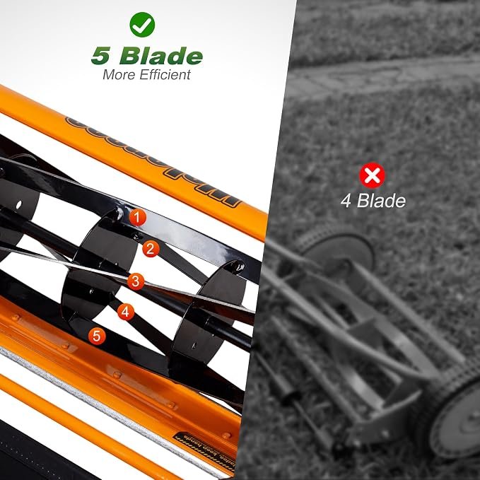 Walensee 20-Inch Manual Lawn Mower, 5-Blade Push Reel, 9 Heights | Precision-Ground Alloy-Steel Blades Deliver Clean Scissor-Like Cuts, While Manual Cordless Operation Keeps Lawn Care Quiet - Image 5