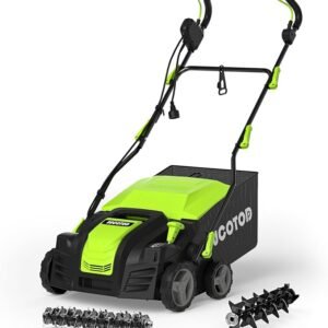 2-in-1 Dethatcher & 16-Inch Scarifier Electric Corded, 15 Amp Copper Motor, Electric Lawn Dethatcher with 5-Position Depth Adjustment, 14.5 gal Thatch Bag,Walk Behind for Yard Lawn Garden Care